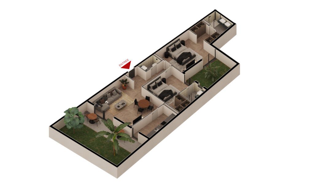 Maquette 3D de l'appartement F3A EMEURAUDE de 144 m² Safiétou à vendre à Dakar sur Yoff